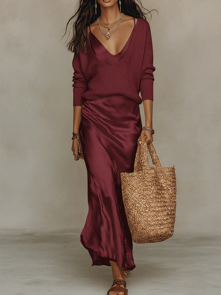 ALMA | ABITO MIDI IN RASO CON MAGLIONE