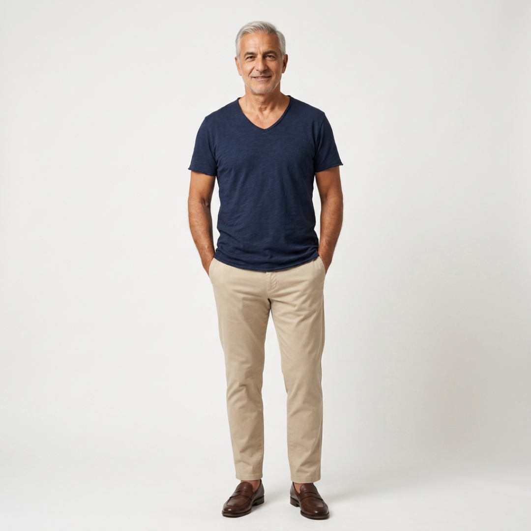 NUNCIO | T-SHIRT CON SCOLLO A V SENZA TEMPO IN 100% COTONE CON BORDI GREZZI