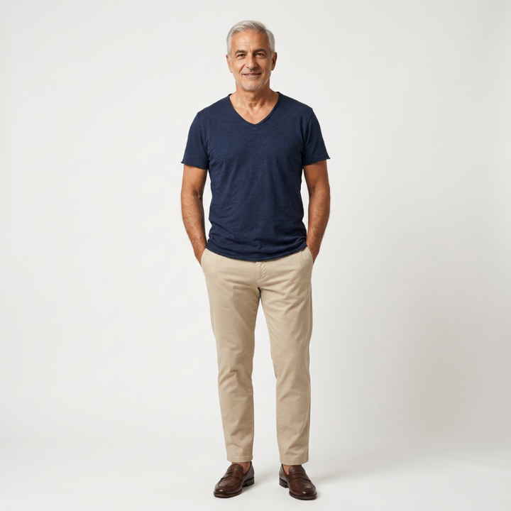 NUNCIO | T-SHIRT CON SCOLLO A V SENZA TEMPO IN 100% COTONE CON BORDI GREZZI