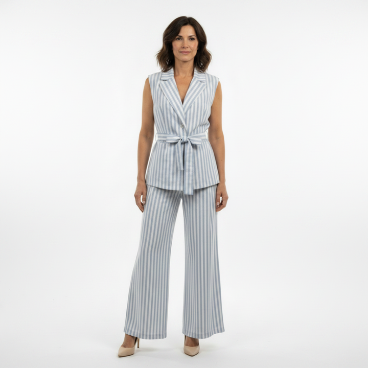 DILETTA | GILET E PANTALONI A RIGHE CON CINTURA E RISVOLTO