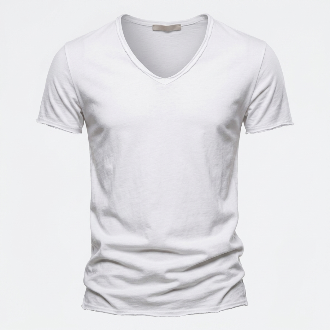 NUNCIO | T-SHIRT CON SCOLLO A V SENZA TEMPO IN 100% COTONE CON BORDI GREZZI