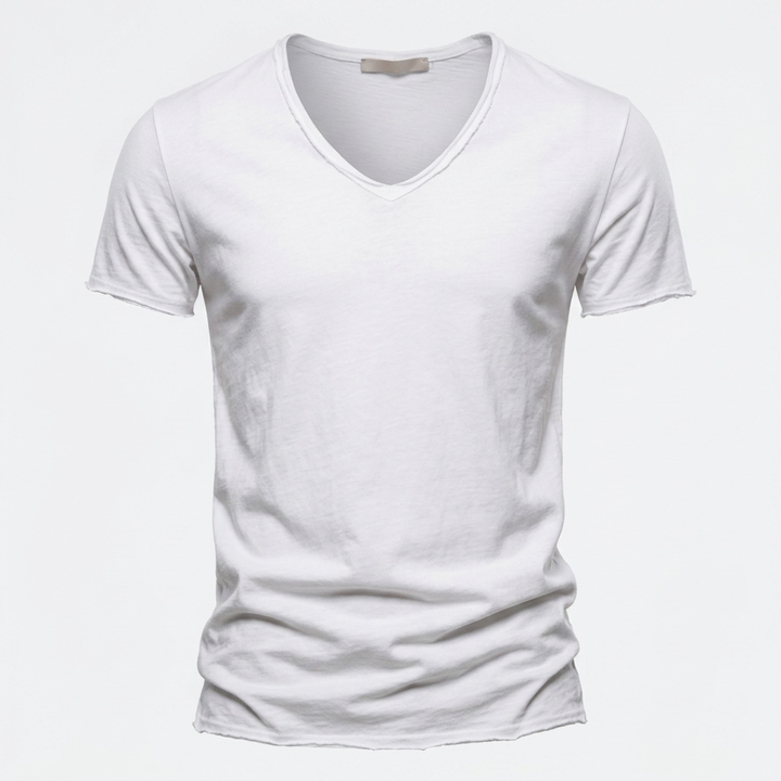NUNCIO | T-SHIRT CON SCOLLO A V SENZA TEMPO IN 100% COTONE CON BORDI GREZZI