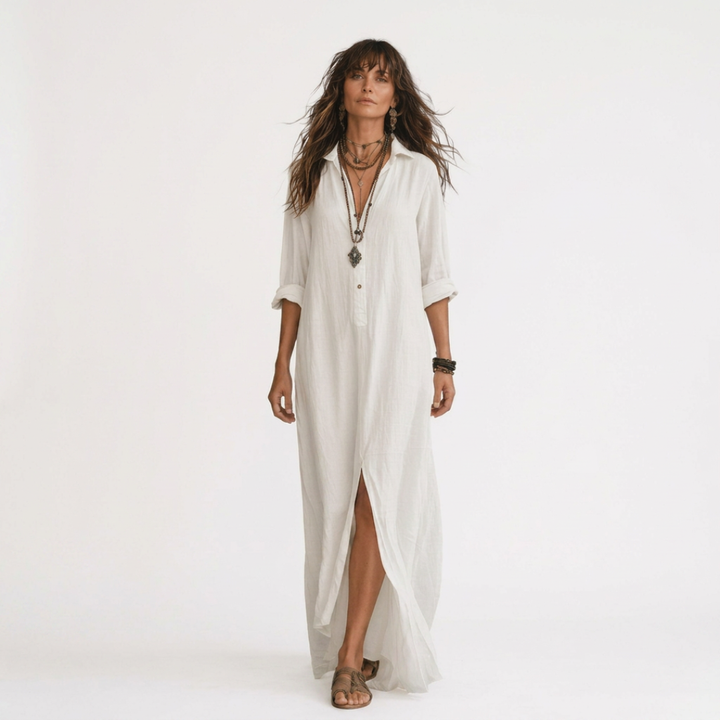CAMILA | ABITO MAXI CON SCOLLO A V DA GIORNO A SERA