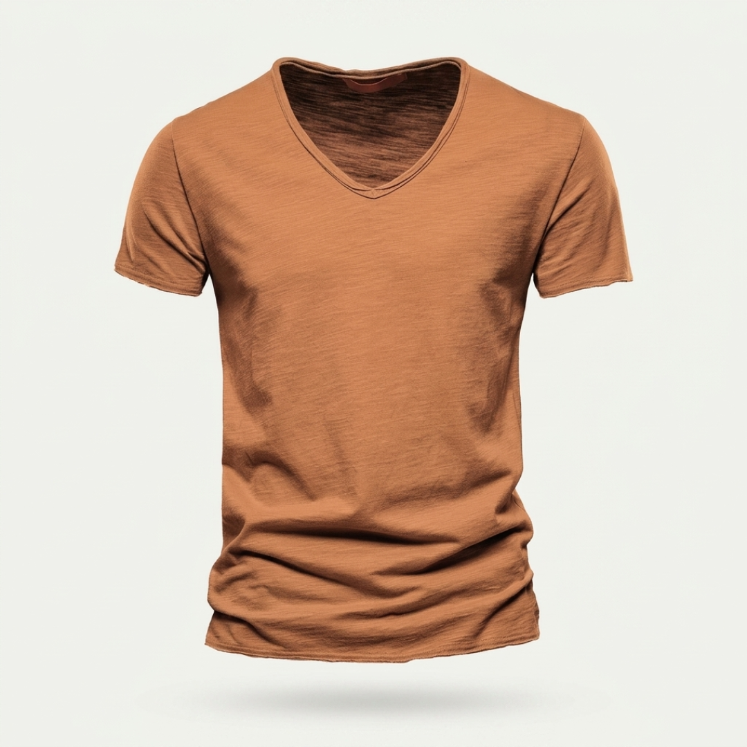 NUNCIO | T-SHIRT CON SCOLLO A V SENZA TEMPO IN 100% COTONE CON BORDI GREZZI