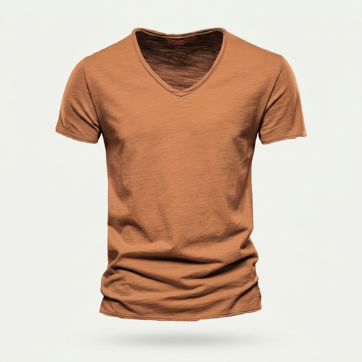 NUNCIO | T-SHIRT CON SCOLLO A V SENZA TEMPO IN 100% COTONE CON BORDI GREZZI