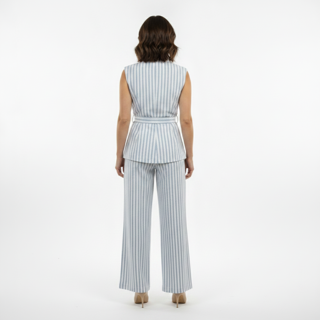 DILETTA | GILET E PANTALONI A RIGHE CON CINTURA E RISVOLTO