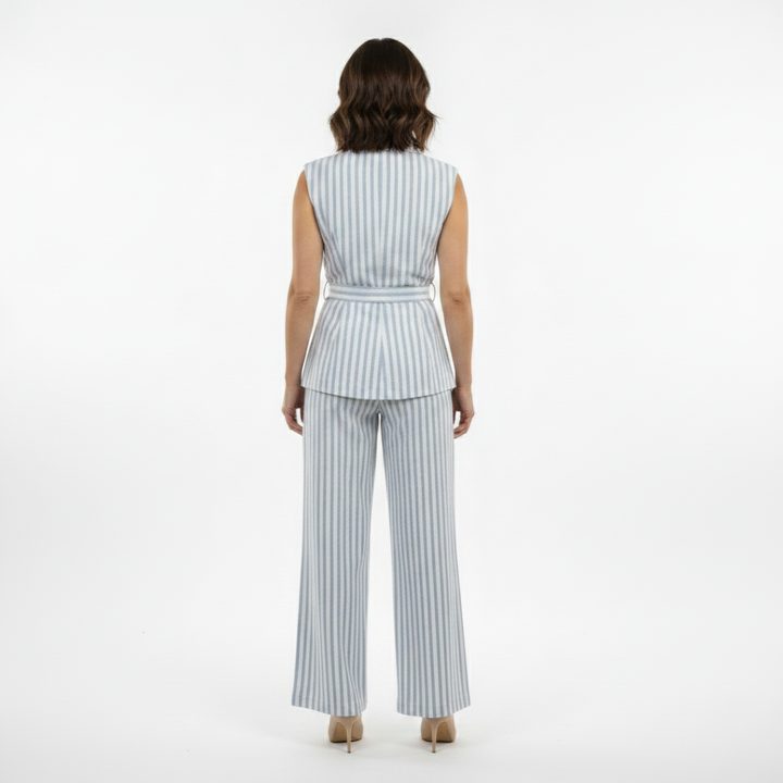 DILETTA | GILET E PANTALONI A RIGHE CON CINTURA E RISVOLTO