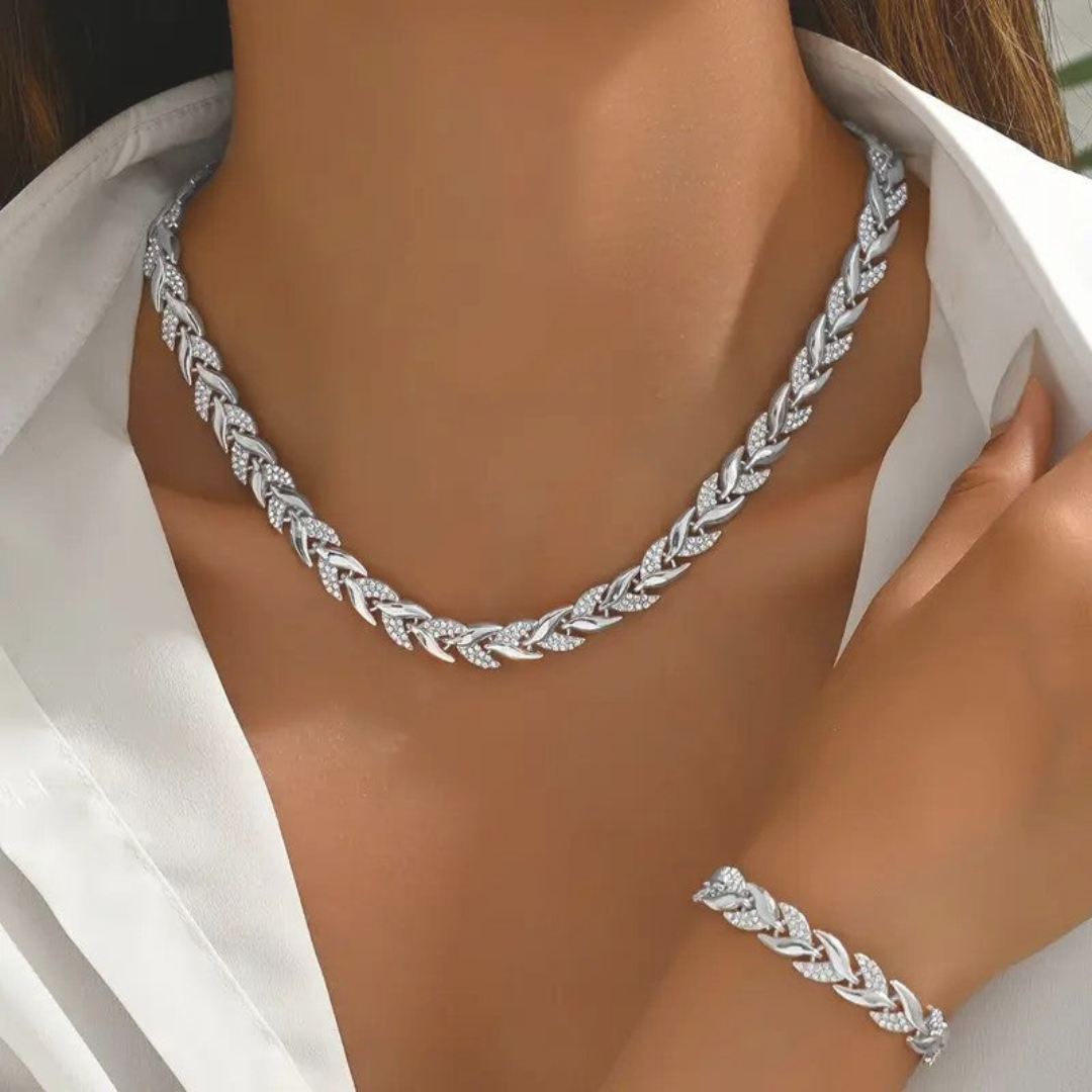 RENATA | SET COLLANA E BRACCIALE CON FOGLIA IN STILE LUSSO