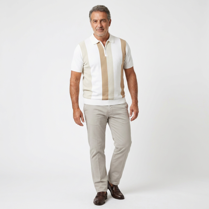 ORSINO | POLO IN MAGLIA FRESCA ELEGANTE CON ZIP 1/4 E POLSINI