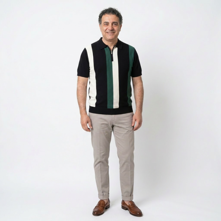 ORSINO | POLO IN MAGLIA FRESCA ELEGANTE CON ZIP 1/4 E POLSINI