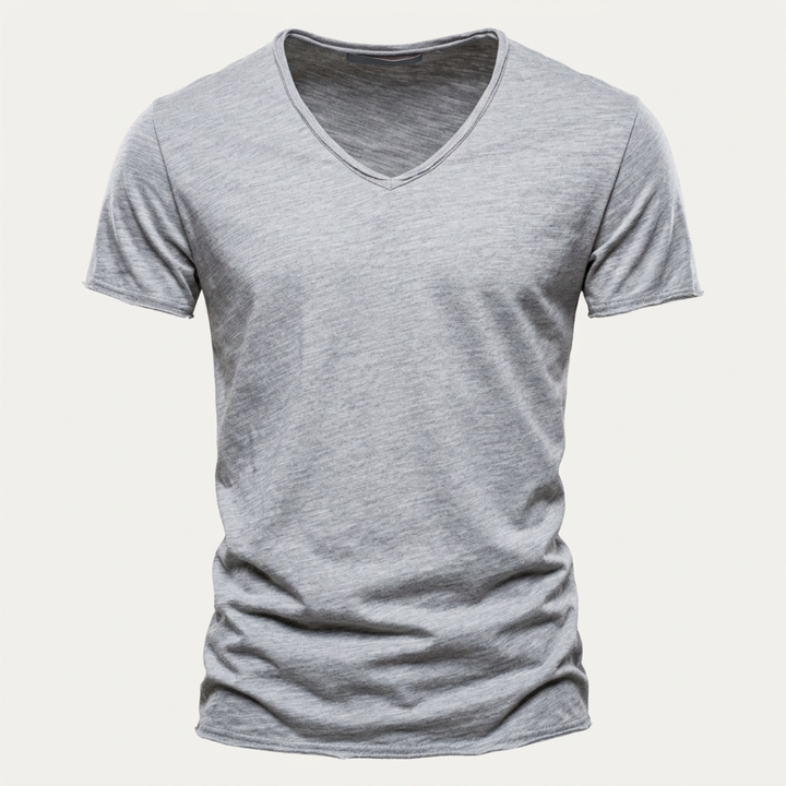 NUNCIO | T-SHIRT CON SCOLLO A V SENZA TEMPO IN 100% COTONE CON BORDI GREZZI
