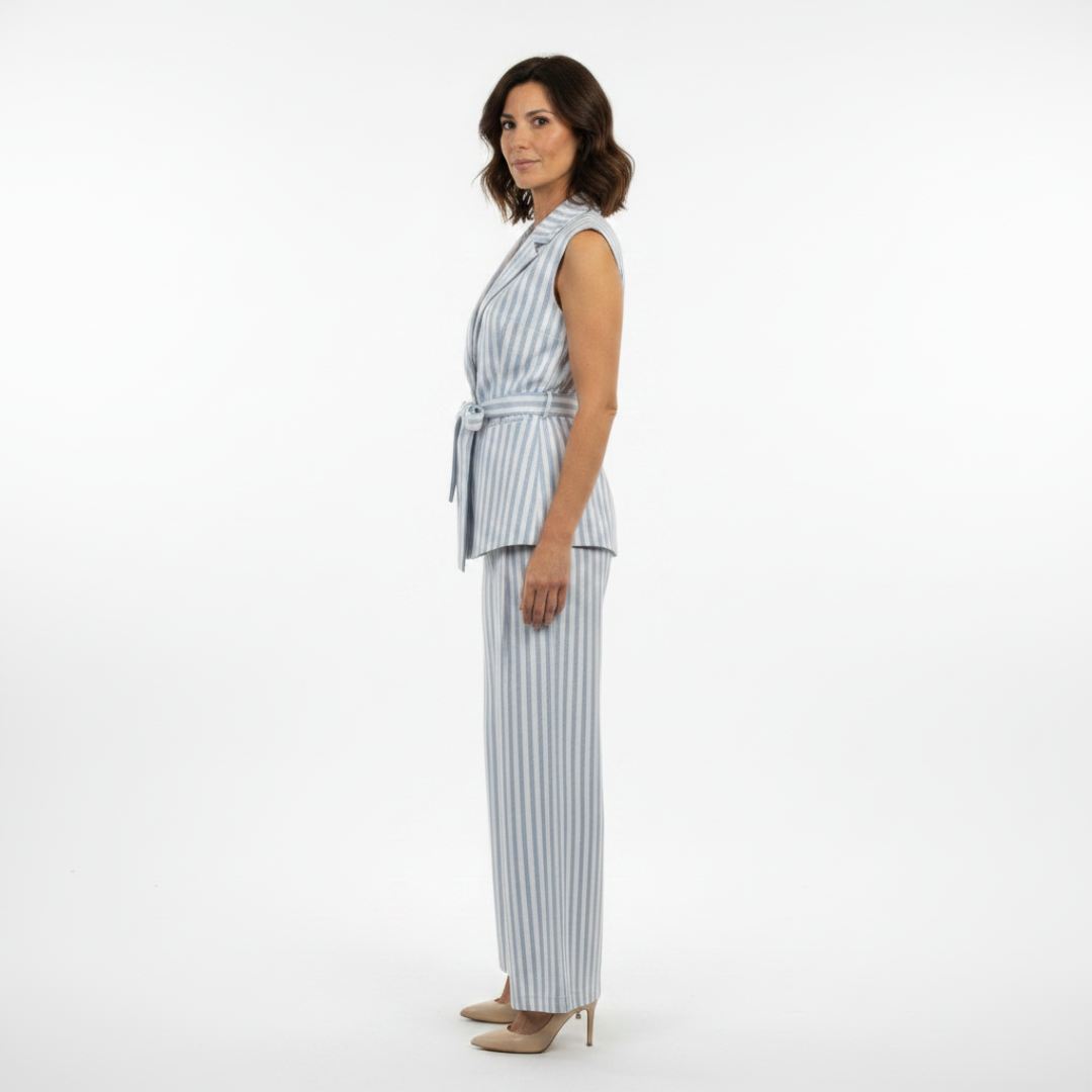 DILETTA | GILET E PANTALONI A RIGHE CON CINTURA E RISVOLTO