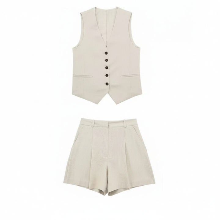 CARA | COMPLETO ESTIVO CON GILET SCOLLO A V E PANTALONCINI