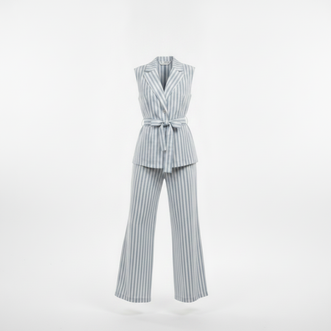 DILETTA | GILET E PANTALONI A RIGHE CON CINTURA E RISVOLTO