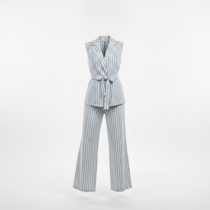 DILETTA | GILET E PANTALONI A RIGHE CON CINTURA E RISVOLTO