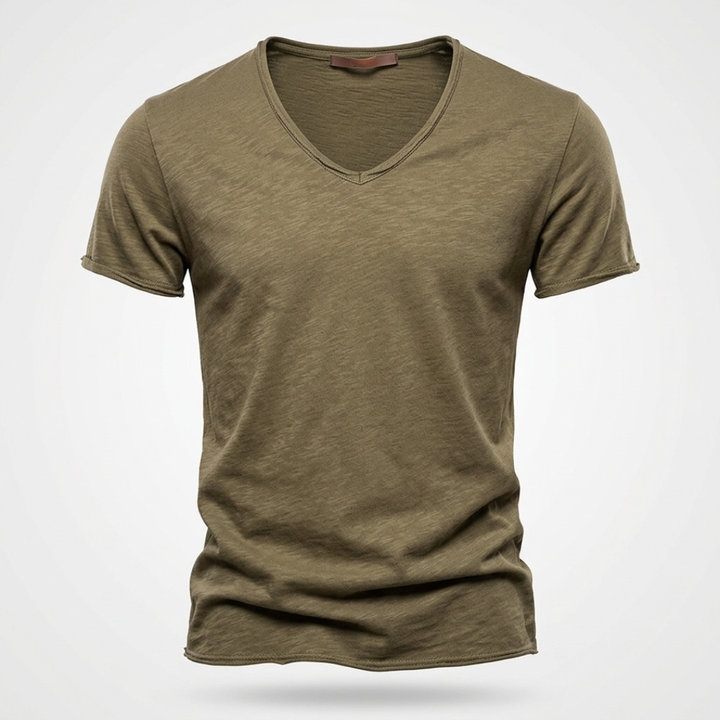 NUNCIO | T-SHIRT CON SCOLLO A V SENZA TEMPO IN 100% COTONE CON BORDI GREZZI