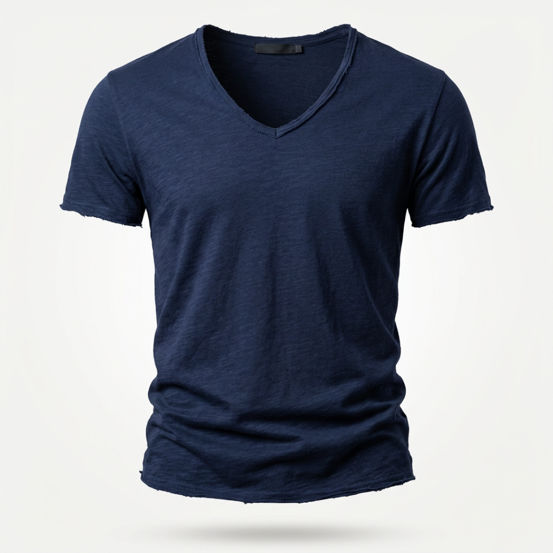 NUNCIO | T-SHIRT CON SCOLLO A V SENZA TEMPO IN 100% COTONE CON BORDI GREZZI