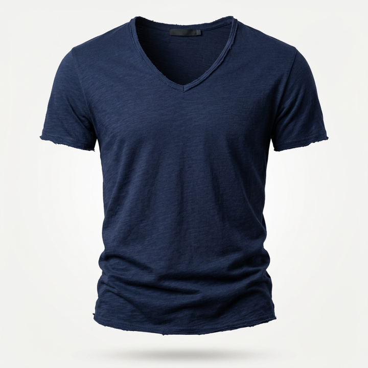 NUNCIO | T-SHIRT CON SCOLLO A V SENZA TEMPO IN 100% COTONE CON BORDI GREZZI
