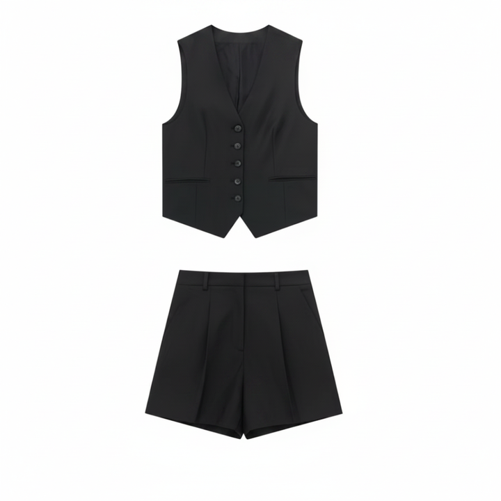 CARA | COMPLETO ESTIVO CON GILET SCOLLO A V E PANTALONCINI