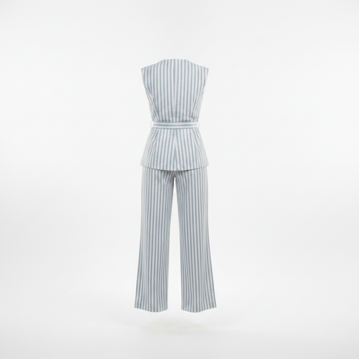 DILETTA | GILET E PANTALONI A RIGHE CON CINTURA E RISVOLTO