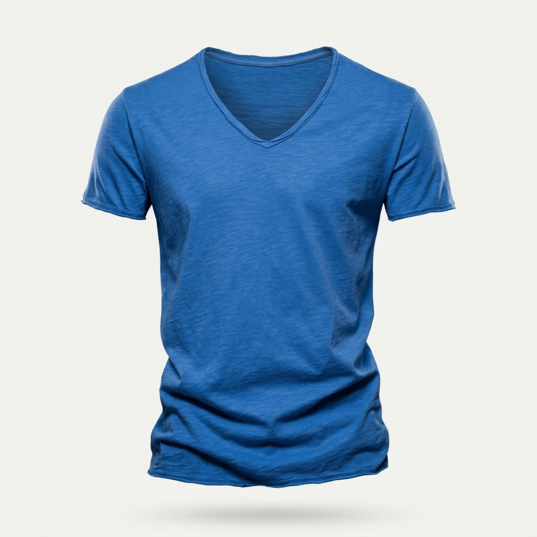 NUNCIO | T-SHIRT CON SCOLLO A V SENZA TEMPO IN 100% COTONE CON BORDI GREZZI