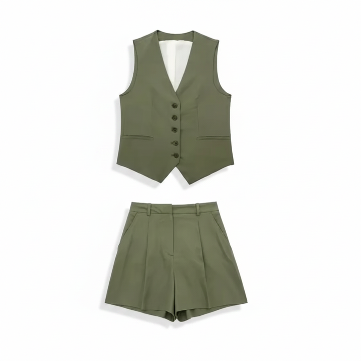 CARA | COMPLETO ESTIVO CON GILET SCOLLO A V E PANTALONCINI