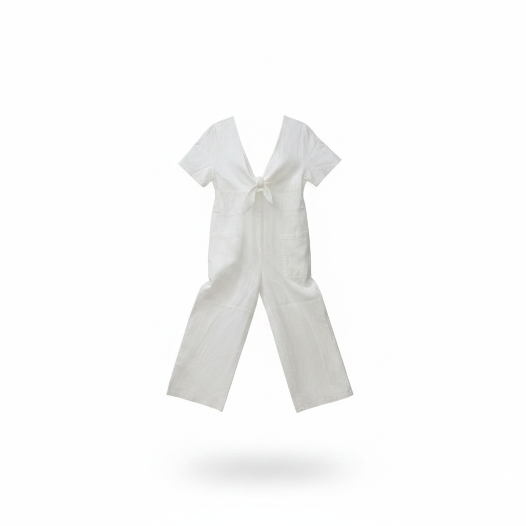 GAIA | TUTA IN DENIM CON SCOLLO A V GAMBA LARGA