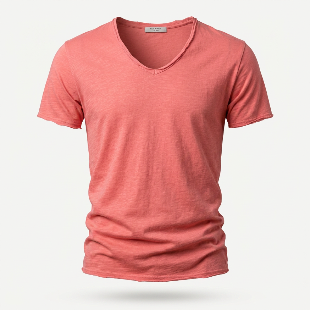 NUNCIO | T-SHIRT CON SCOLLO A V SENZA TEMPO IN 100% COTONE CON BORDI GREZZI