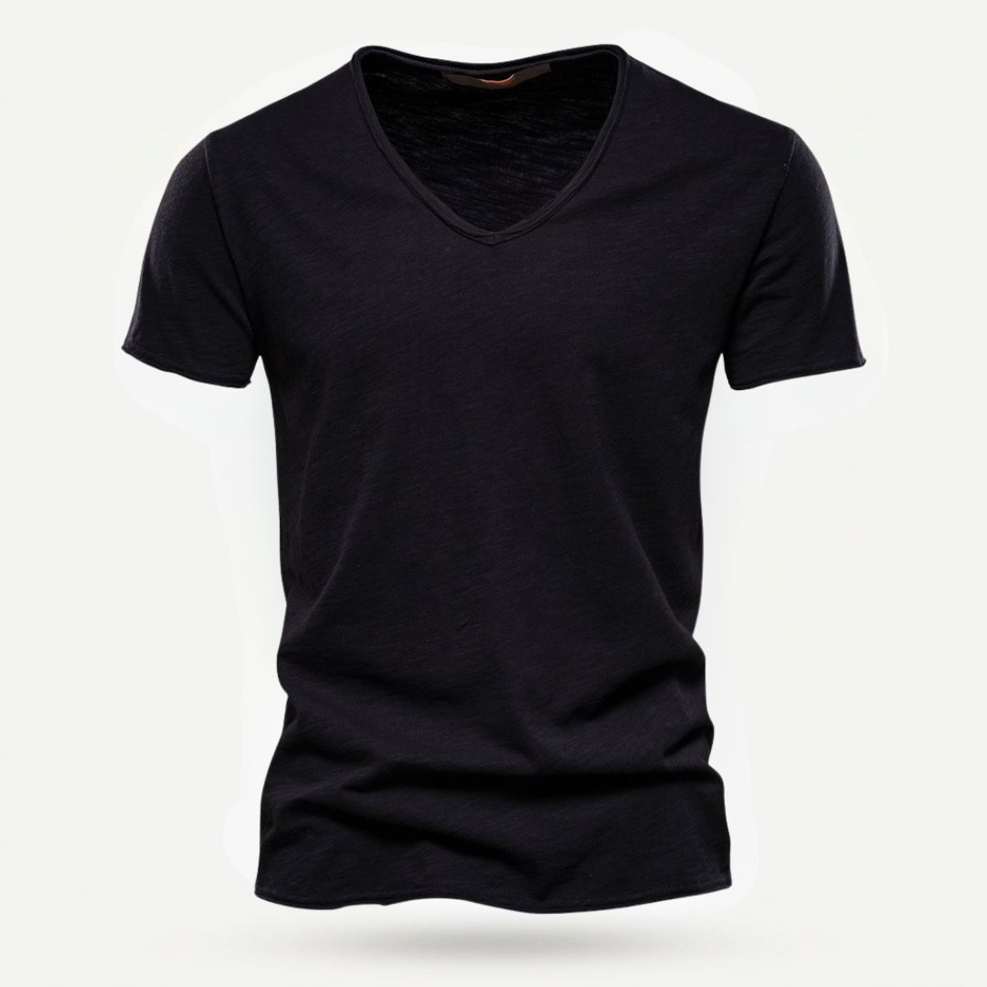 NUNCIO | T-SHIRT CON SCOLLO A V SENZA TEMPO IN 100% COTONE CON BORDI GREZZI