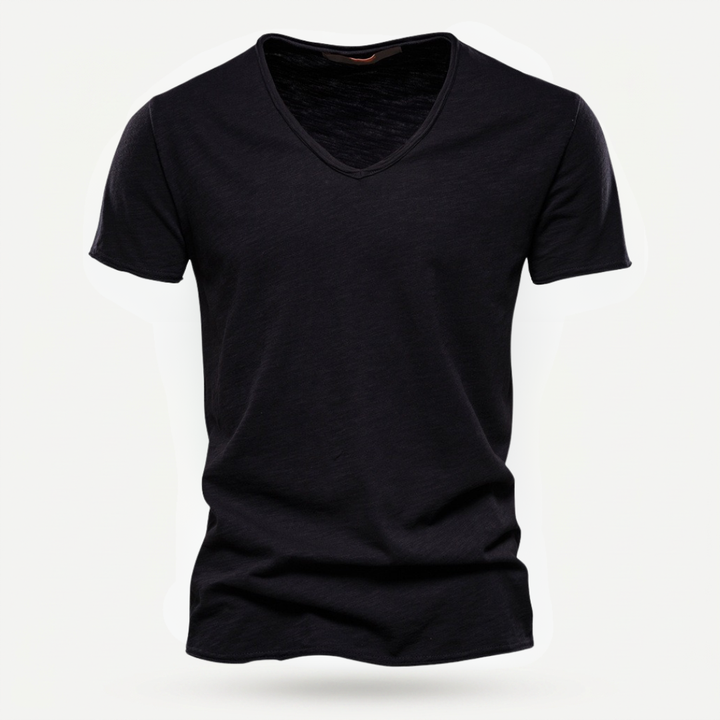 NUNCIO | T-SHIRT CON SCOLLO A V SENZA TEMPO IN 100% COTONE CON BORDI GREZZI