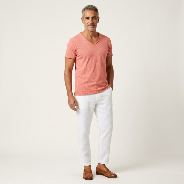 NUNCIO | T-SHIRT CON SCOLLO A V SENZA TEMPO IN 100% COTONE CON BORDI GREZZI