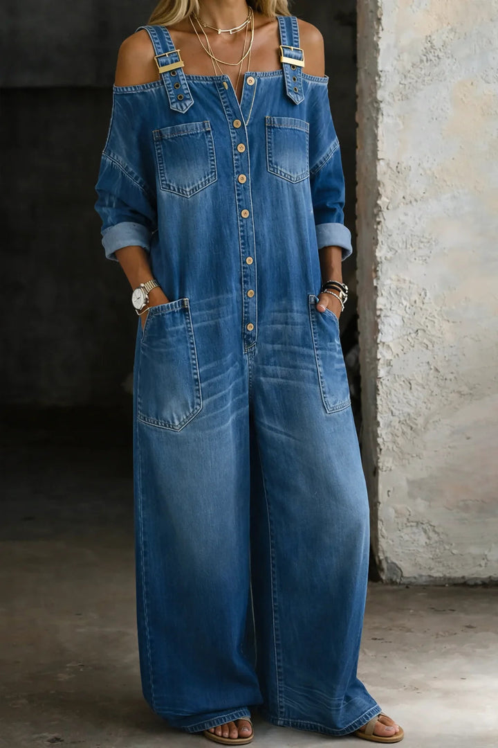 ELETTRA | TUTA IN JEANS CON SPALLE SCOPERTE