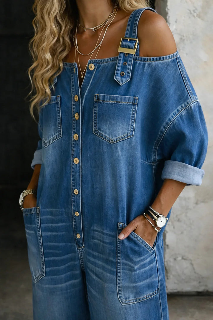 ELETTRA | TUTA IN JEANS CON SPALLE SCOPERTE
